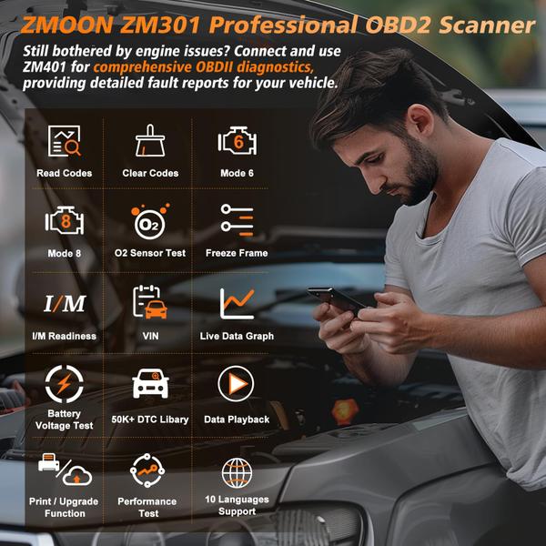 Imagem de Ferramenta de diagnóstico do scanner OBD2 ZMOON ZM301 para todos os carros