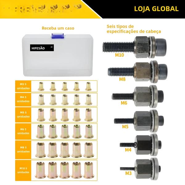 Imagem de Ferramenta Manual de Rebite para Porcas M3-M10 - Reboque Manual