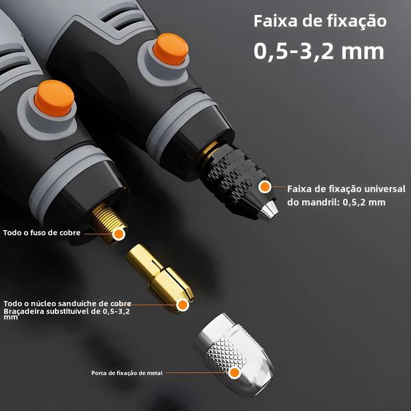 Imagem de Ferramenta Rotativa Sem Fio USB 35W - Mini Broca 3 Velocidades com Conjunto de Caneta de Gravação