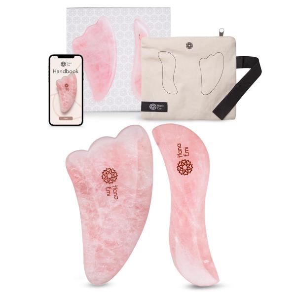 Imagem de Ferramentas faciais Gua Sha Hana Emi Rose Quartz com estojo e livro eletrônico