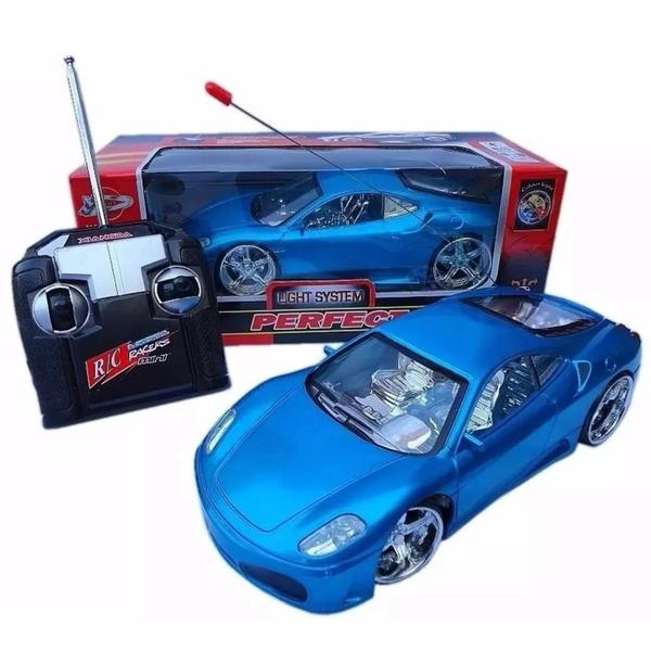 Imagem de Ferrari de Brinquedo com Controle Remoto Led nas Rodas e Neon - Azul