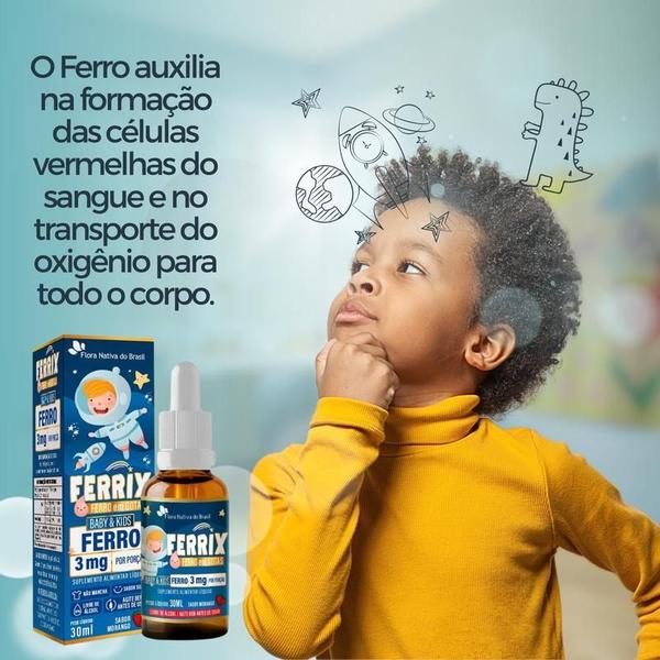 Imagem de Ferrix (ferro 3mg/porção) kids 30ml sabor morango Flora Nativa