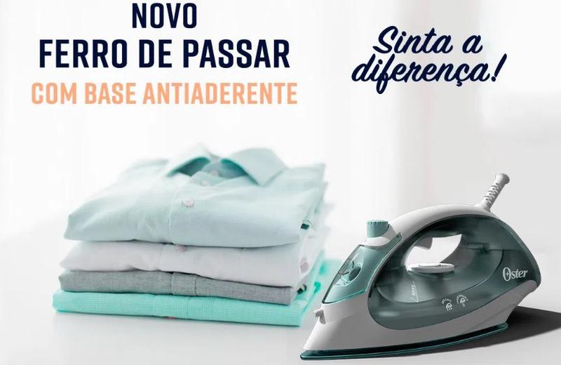 Imagem de Ferro a Vapor Antiaderente Oster - Branco e Verde - 127V