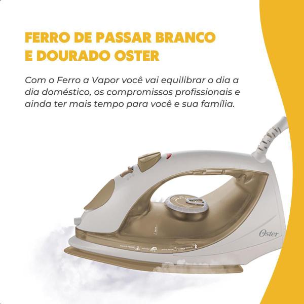 Imagem de Ferro de Passar Branco e Dourado 1200W / 1600W Jato de Vapor Contínuo Oster