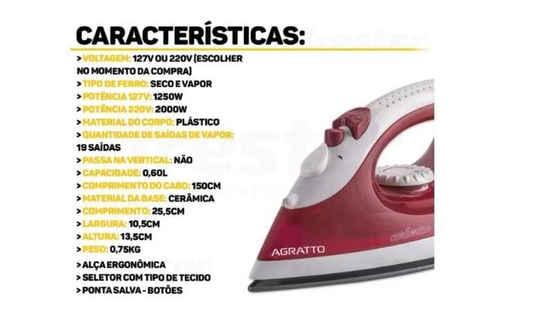 Imagem de Ferro de passar bravo ceramico agratto  fc-01 127v 