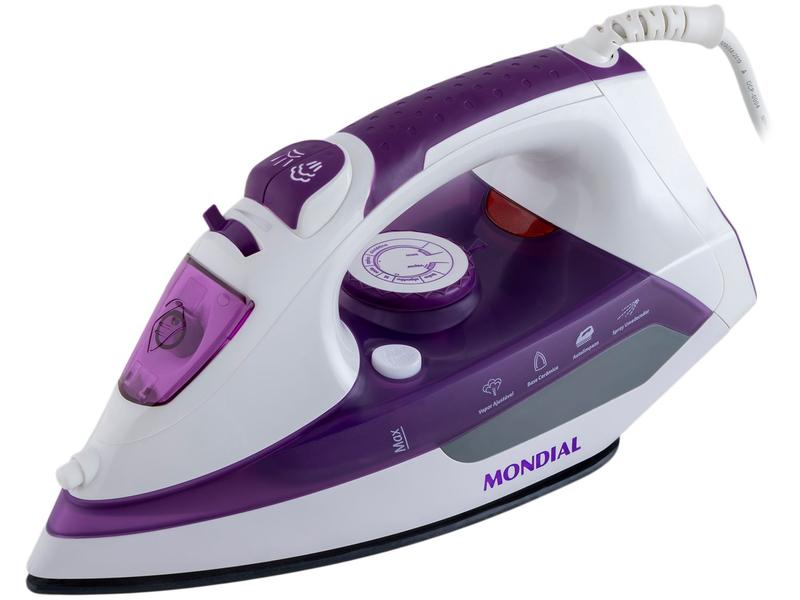 Ferro de Passar Roupa a Vapor e a Seco Mondial - Ceramic Express F-40 Branco e Lilás