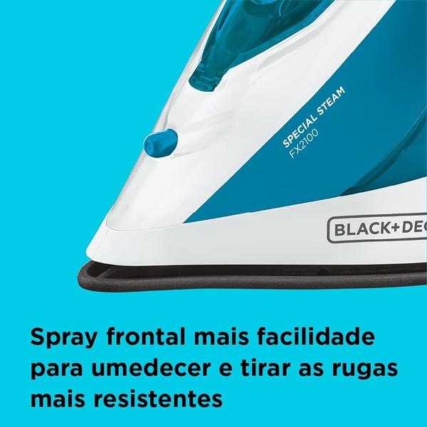 Imagem de Ferro de Passar Roupa Black Decker a Vapor 1200w FX2100-BR Branco e Azul Base antiaderente