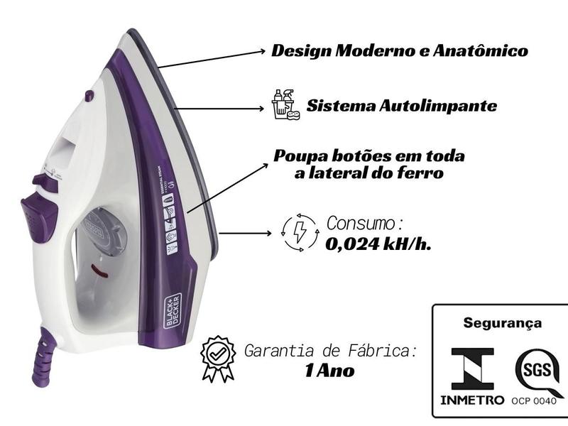 Imagem de Ferro de Passar Roupas a Vapor Essential Estream FX1000 Black & Decker