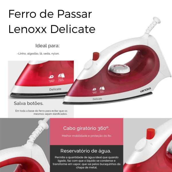 Imagem de Ferro de Passar Roupas da Lenoxx Qualidade PFF657 Vapor e a Seco Todo Tipo de Roupa