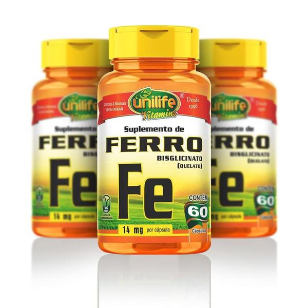 Imagem de Ferro Quelato 60 Cápsulas 500Mg Kit Com 3