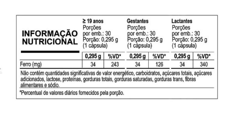 Imagem de Ferro Quelato Cada Cápsula contém 34 mg com 30 cápsulas Vegetais-Sanavita