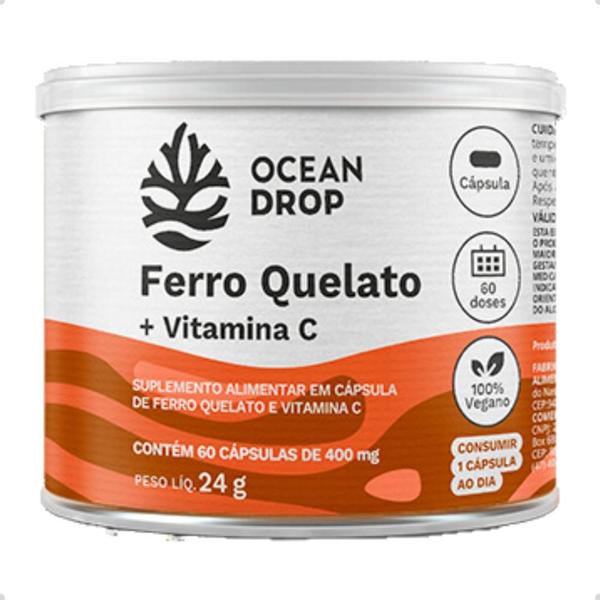 Imagem de Ferro Quelato e Vitamina C Vegano 400mg 60 Capsulas Ocean Drop