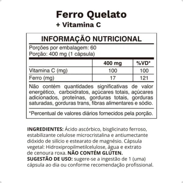 Ferro Quelato e Vitamina C Vegano 400mg 60 Capsulas Ocean Drop Imagem de Ferro Quelato e Vitamina C Vegano 400mg 60 Capsulas Ocean Drop