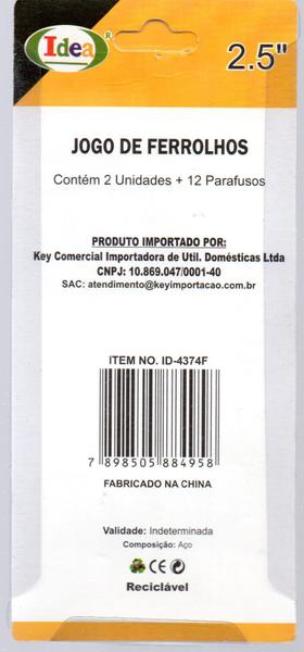 Imagem de Ferrolho Trinco para Porta 7,5 cm. - 1 unidade + 6 parafusos ID-4376F Idea