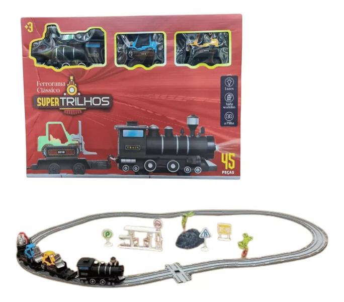 Imagem de Ferrorama Trem Clássico Super Trilhos Locomotiva Com Luz E Som 45 Pçs