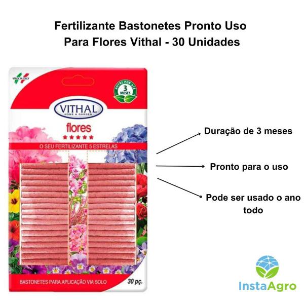 Imagem de Fertilizante Bastonetes Pronto Uso Para Flores Vithal - 30un