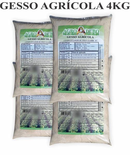 Imagem de Fertilizante Gesso Agricola Pacote 4Kg Sulfato Calcio Adubo