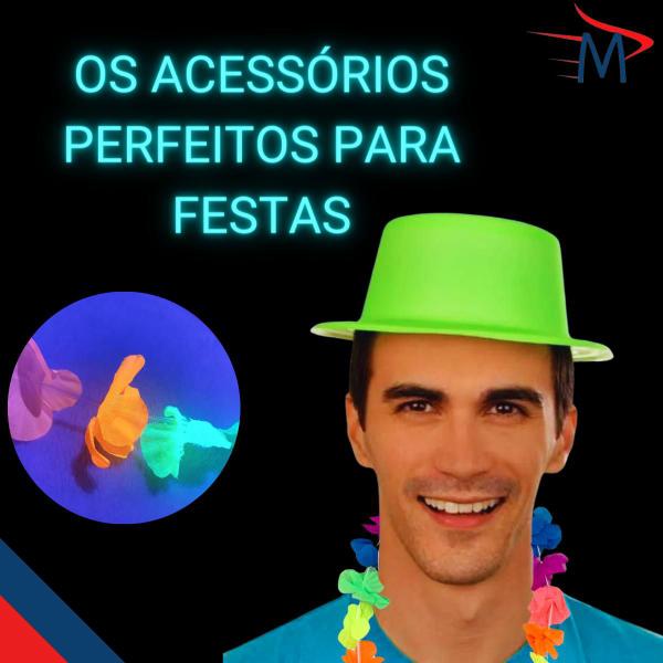 Imagem de Festa Estampa kit Com Chapéus Balões Neon e Colares 45 peças