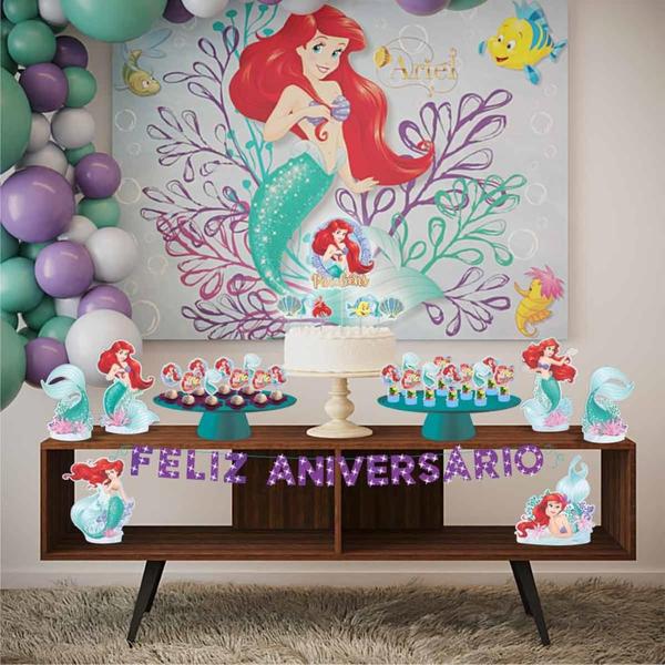 Imagem de Festa Pequena Sereia Ariel Kit Aniversário Fácil em EVA com 39 Peças