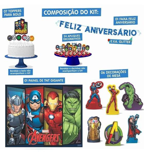 Festa Super Herois Vingadores Kit Aniversário Fácil em EVA com 39 Peças - Piffer Imagem de Festa Super Herois Vingadores Kit Aniversário Fácil em EVA com 39 Peças
