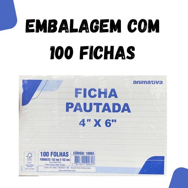 Imagem de Ficha Pautada 4x6 100 Fls Papel Offset 150g (152mm x 102mm)