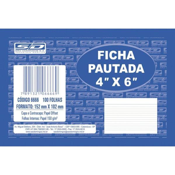 Imagem de Ficha pautada 4x6 100 folhas 152mm x 102mm - sao domingos