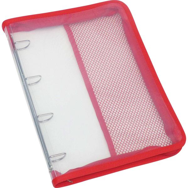 Fichário Universitário Transparente com Ziper Vermelho - ACP Imagem de Fichário Universitário Transparente com Ziper Vermelho