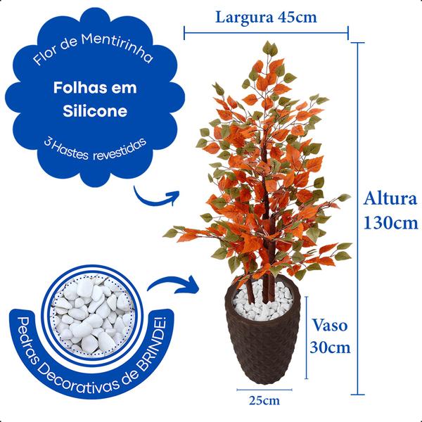 Fícus Outonado Planta Figueira Artificial Vaso Decoração - Flor de Mentirinha Imagem de Fícus Outonado Planta Figueira Artificial Vaso Decoração