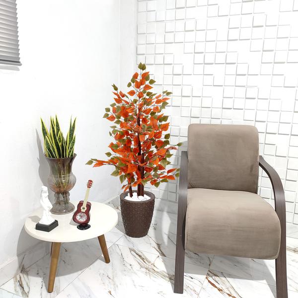 Fícus Outonado Planta Figueira Artificial Vaso Decoração - Flor de Mentirinha Imagem de Fícus Outonado Planta Figueira Artificial Vaso Decoração