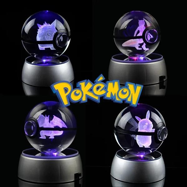 Imagem de Figura 3D de Bola de Cristal Pokémon - Pikachu, Charizard, Gengar com Base de Luz LED