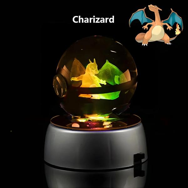 Imagem de Figura 3D de Bola de Cristal Pokémon - Pikachu, Charizard, Gengar com Base de Luz LED