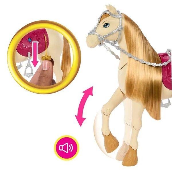 Imagem de Figura Articulada Cavalo Tornado Deluxe Com Som e 11 Acessórios - Barbie Equitação - Corrida de Cavalos - Mattel Netflix