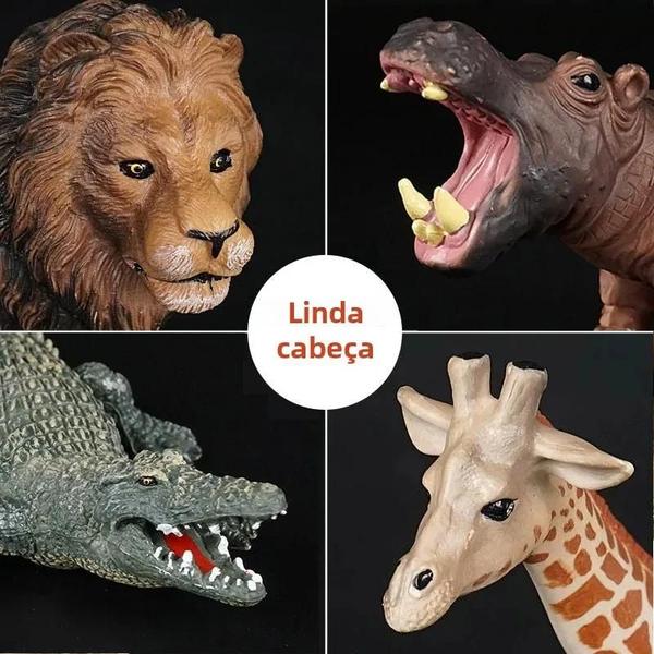 Imagem de Figuras de Ação de Animais Selvagens para Crianças - Urso, Elefante, Leão, Veado, Hipopótamo, Zebra e Crocodilo