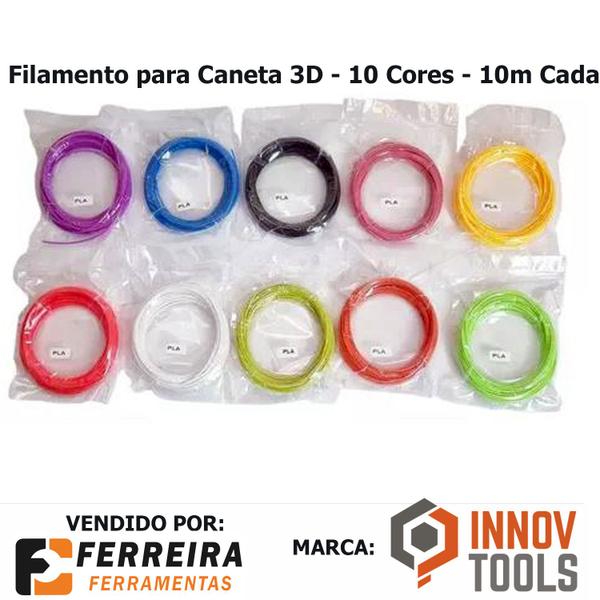 Imagem de Filamento para Caneta 3D - 10 cores 100m Innov Tools