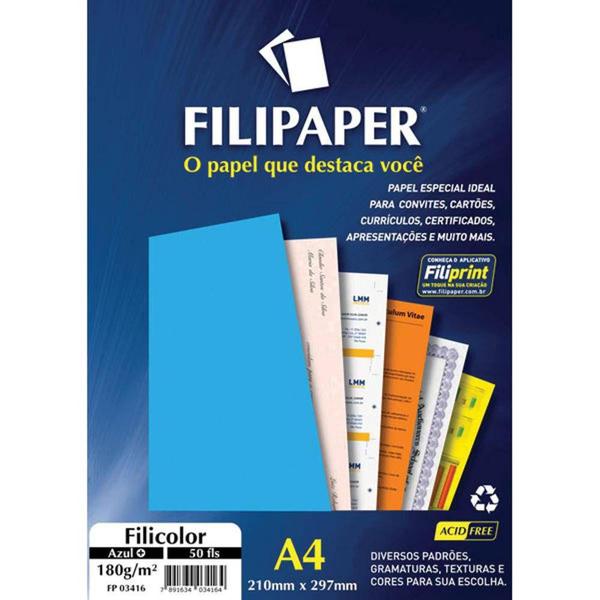 Imagem de Filipaper Filicolor 180g/m² (50 folhas azul ) A4 FP03416 - Filiperson