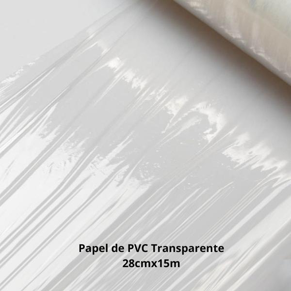 Imagem de Filme PVC Transparente Embalagem Alimentos Conservação Proteção Rolo 28cm 15m