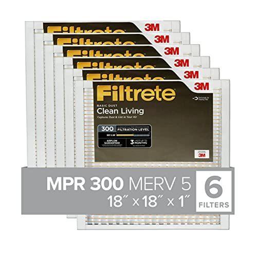 Imagem de Filtrete 18x18x1, Filtro de Ar do Forno AC, MPR 300, Pó Básico de Vida Limpa, 6-Pack (dimensões exatas 17,81 x 17,81 x 0,81)