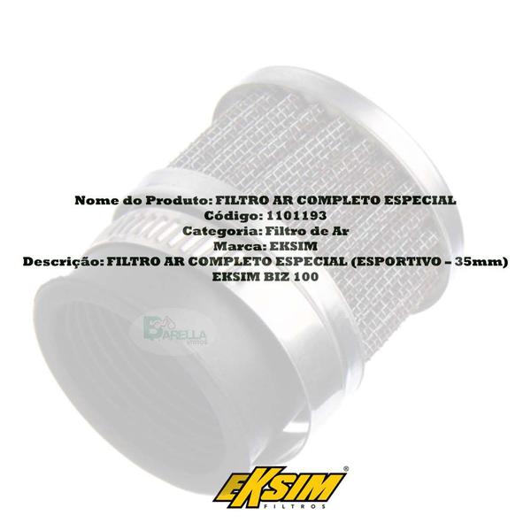 Filtro ar especial "esportivo" 35mm Honda C Biz 100 - EKSIM Imagem de Filtro ar especial "esportivo" 35mm Honda C Biz 100 - EKSIM