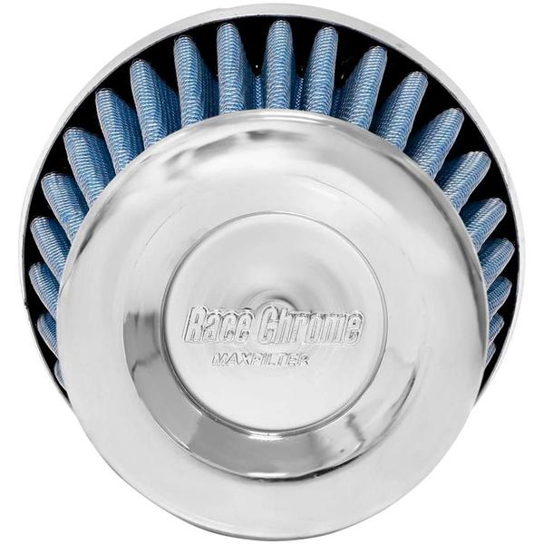 Imagem de Filtro Ar Esportivo Cônico Alto Mono Fluxo Base Rígida Race Chrome 62mm Azul RC027