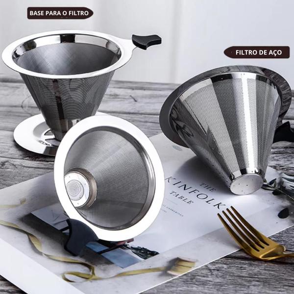 Filtro Coador Inox Café Sem Filtro Descartável - FSS Variedades Imagem de Filtro Coador Inox Café Sem Filtro Descartável