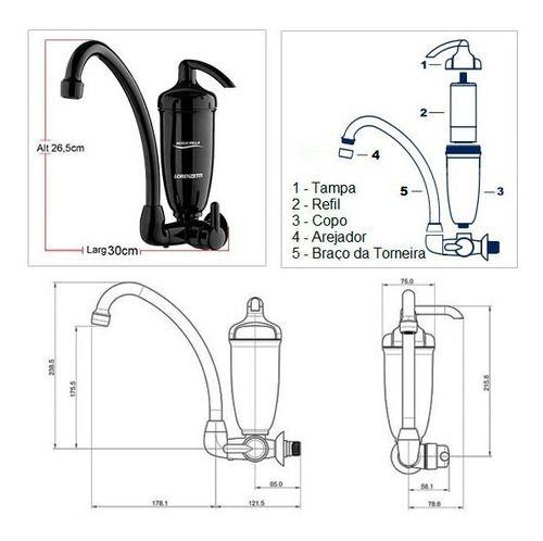 Imagem de Filtro de agua com torneira filtro de 3 etapas lorenzetti preto