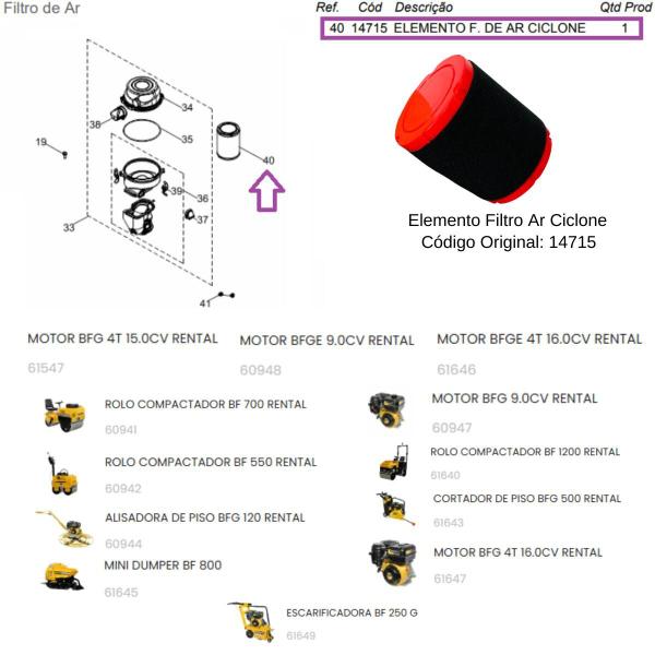 Imagem de Filtro de Ar Ciclone P/ Motor BFG 9.0cv Rental - CÓD: 14715