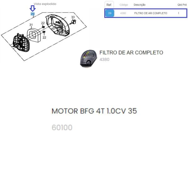 Imagem de Filtro De Ar Compelto Do Motor BFG 1.0hp 35 Buffalo Original