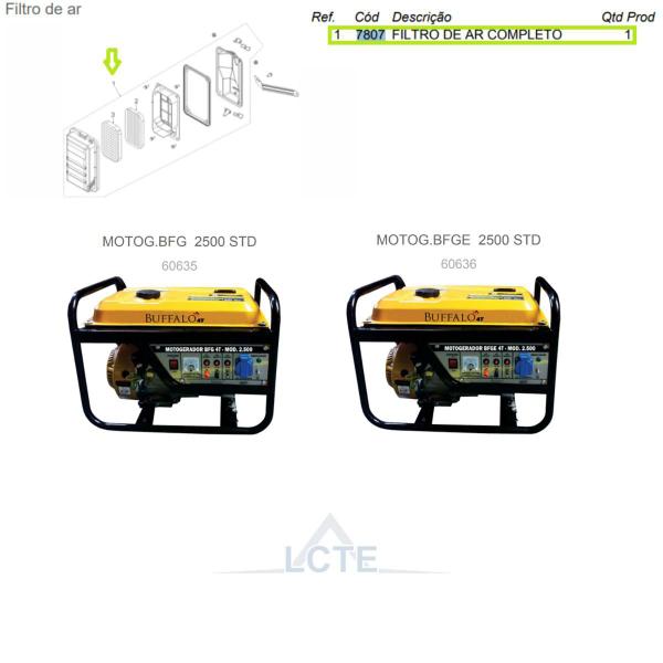 Imagem de Filtro de Ar Completo P/Motogerador BFG 2500STD Buffalo 7807