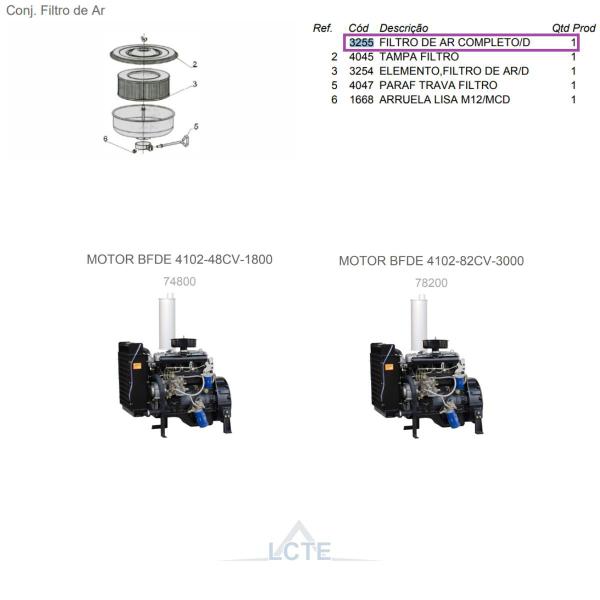 Imagem de Filtro de Ar Completo P/ Motor BFDE 485 com 27/45cv 3000rpm