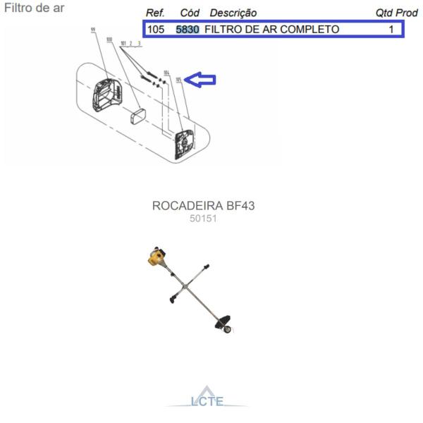 Imagem de Filtro de Ar Completo P/ Roçadeira BFG43 Costal Buffalo 5830