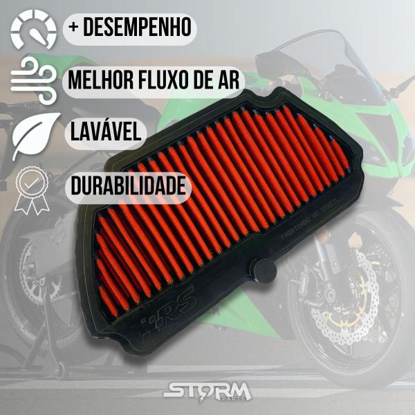 Imagem de Filtro de Ar Esportivo Moto Kawasaki X6-r 636 cc Ano 2013 A 2018 Lavável Reutilizável Cilindradas