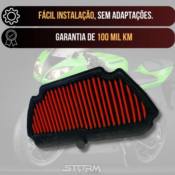 Imagem de Filtro de Ar esportivo Moto Kawasaki ZX6-R 600 cc ano 2009 a 2012 Lavável Reutilizável Cilindradas