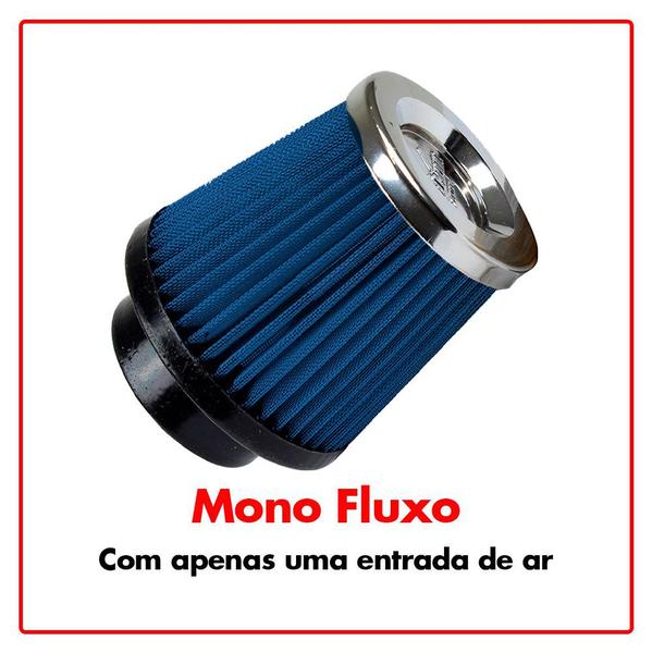 Filtro de Ar Esportivo Tecido Azul Cônico Injeção 62mm - RACE CHROME Imagem de Filtro de Ar Esportivo Tecido Azul Cônico Injeção 62mm