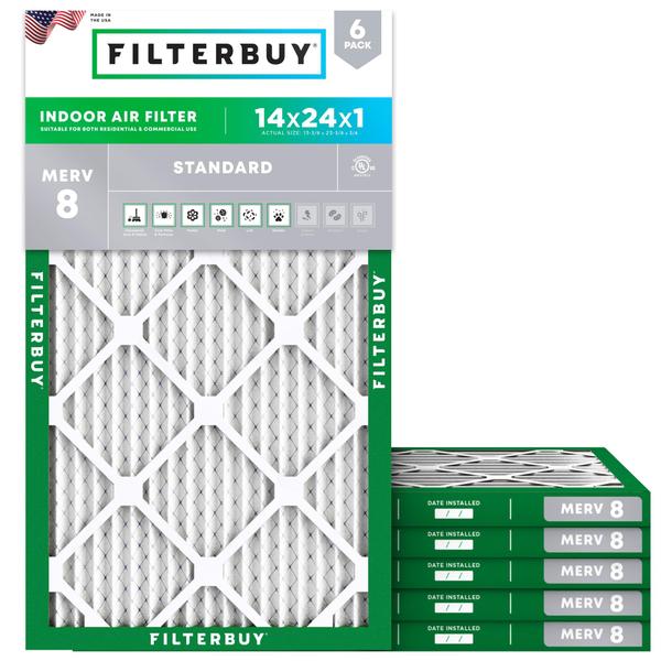 Imagem de Filtro de ar Filterbuy MERV 8 14x24x1 (pacote com 6) Dust Defense